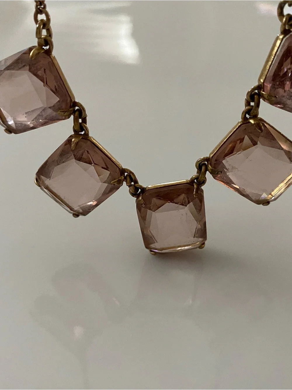 J. Crew Gold-Tone Necklace with Light Pink Rectangular Stones